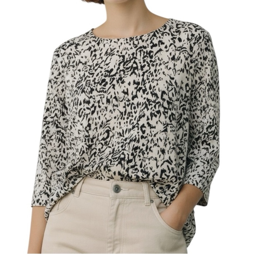 Sympli Black & White Abstract Print Boatneck Top
